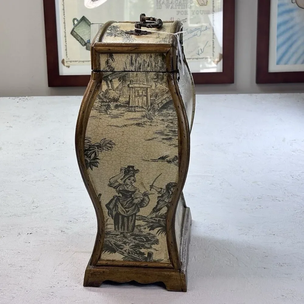 Vintage Style Wooden Wine Bottle Storage Box French Toile Decoupage Rustic Decor